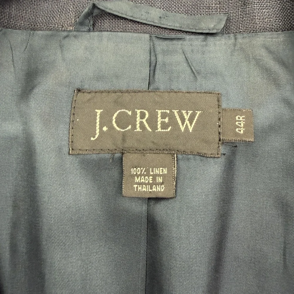 J.CREW Suit Jacket Mens 44R Blue 100% Linen Single Breasted Notch Lapel 2-Button